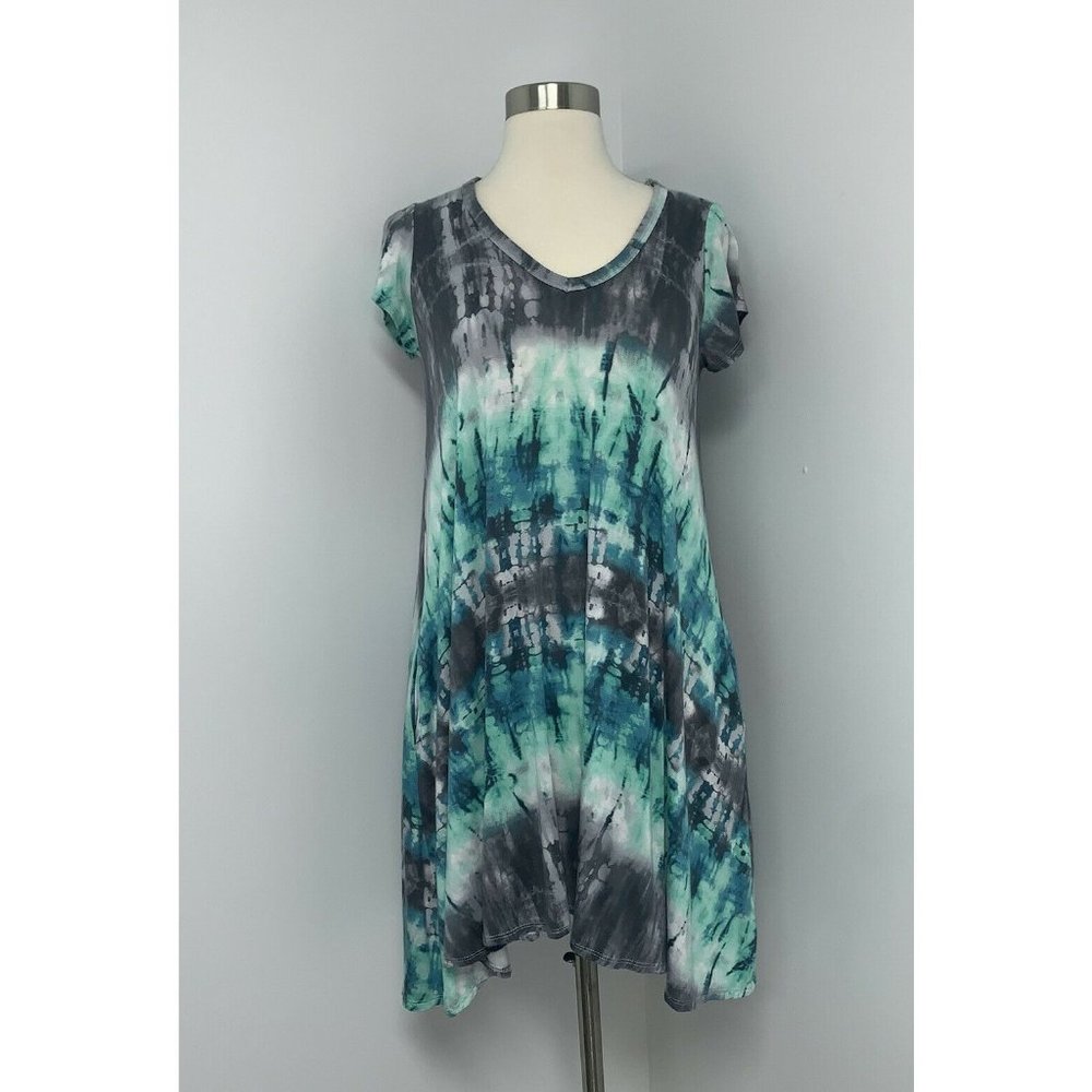 143 Story by Line Up Womens Tie Dye Casual Dress Size S Gray Blue Green Boho